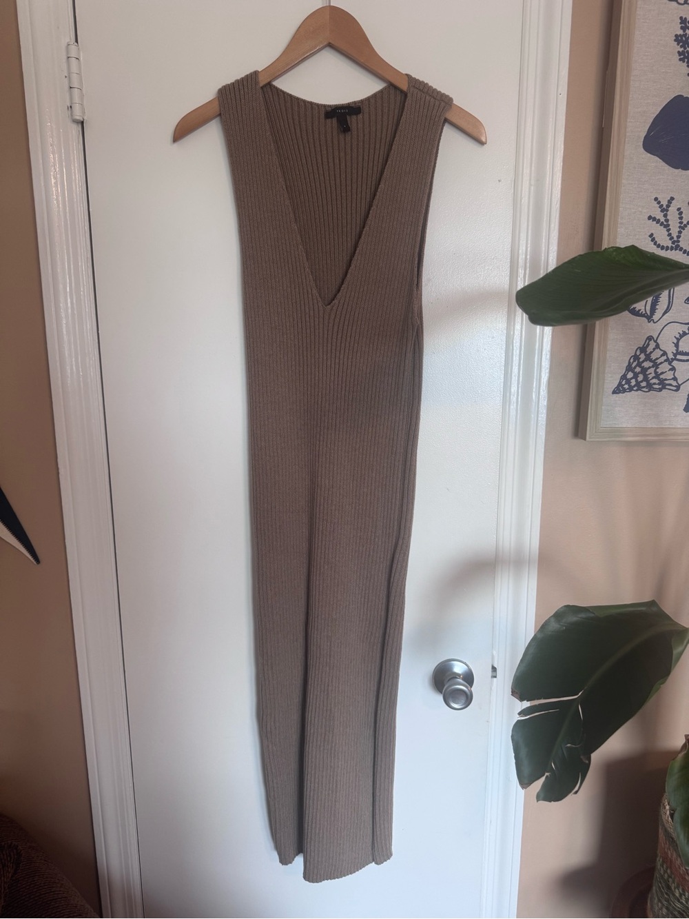 Un Deux Trois Ribbed Sleeveless Midi Dress in Taupe